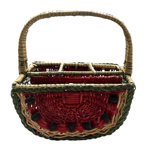 Vintage Wicker Watermelon Picnic Basket Spaces for Utensils and Plates‎ - Picture 3 of 7